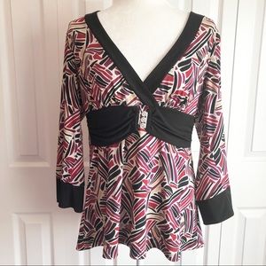 HeartSoul Black Print V-Neck Blouse Juniors XL